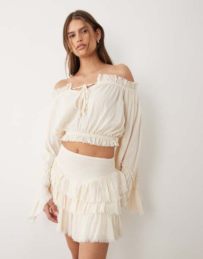 Miss Selfridge Miss Selfridge boho layered shorts in cream-Yellow