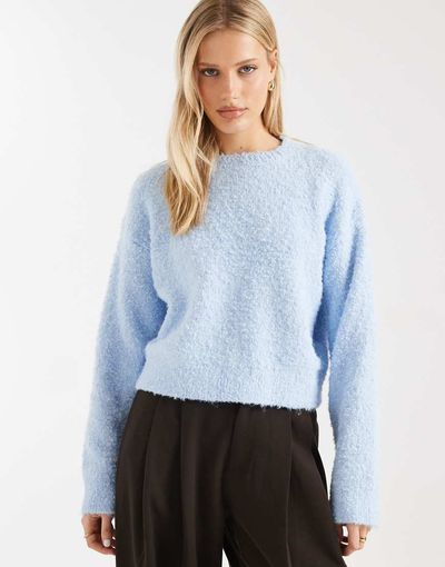 Miss Selfridge Miss Selfridge bouclé slouchy sweater in pale blue