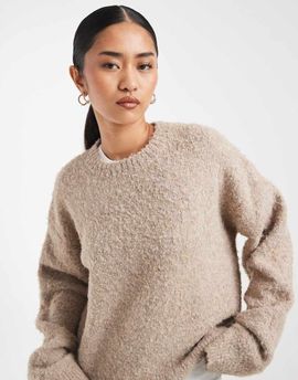 Miss Selfridge Miss Selfridge boucle slouchy sweater in mushroom-Neutral