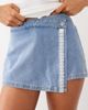 Miss Selfridge Miss Selfridge boxy denim skirt with broderie trim in mid wash-Blue - 2