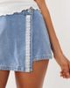 Miss Selfridge Miss Selfridge boxy denim skirt with broderie trim in mid wash-Blue - 4