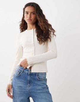 Miss Selfridge Miss Selfridge brushed rib lace cuff cardigan in cream-No color