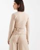 Miss Selfridge Miss Selfridge brushed waffle knit wrap top in mushroom-Brown - 4