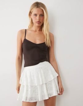 Miss Selfridge Miss Selfridge burnout layered rara mini skirt in white-pink