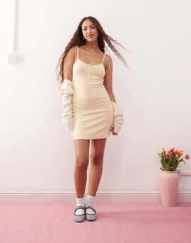 Miss Selfridge Miss Selfridge button detail mini dress in lemon-Black
