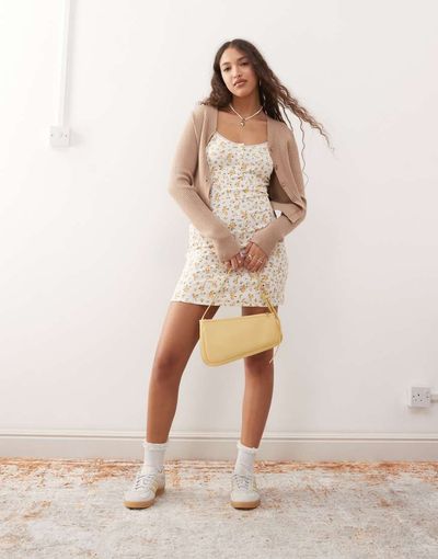 Miss Selfridge Miss Selfridge button detail mini dress in micro floral-Multi