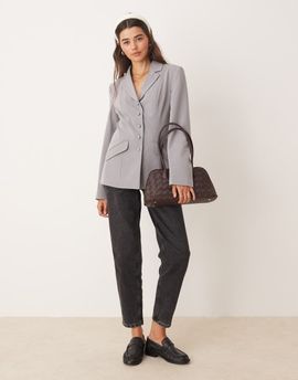 Miss Selfridge Miss Selfridge button through cinch blazer in gray