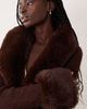 Miss Selfridge Miss Selfridge button through longline cardigan with fur collar and cuff in chocolate-Brown - 2
