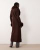 Miss Selfridge Miss Selfridge button through longline cardigan with fur collar and cuff in chocolate-Brown - 4