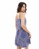 Miss Selfridge Miss Selfridge button through spun mini dress in blue scarf print - 4