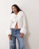 Miss Selfridge Miss Selfridge button up cardigan with faux fur collar and cuffs in cream-White - 4