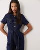 Miss Selfridge Miss Selfridge button up military jumpsuit in indigo wash-Blue - 3