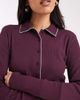 Miss Selfridge Miss Selfridge button up ribbed shirt with blanket stitch detailing in plum-Purple - 3