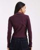 Miss Selfridge Miss Selfridge button up ribbed shirt with blanket stitch detailing in plum-Purple - 4