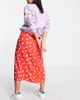 Miss Selfridge Miss Selfridge button up slit midi skirt in red stamp rose - 2