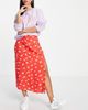 Miss Selfridge Miss Selfridge button up slit midi skirt in red stamp rose - 4