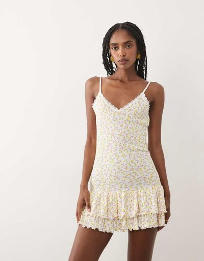 Miss Selfridge Miss Selfridge cami mini dress in floral print-White