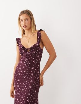 Miss Selfridge Miss Selfridge cami ruffle maxi dress in mixed floral print-Purple