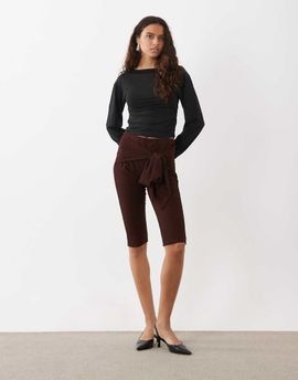 Miss Selfridge Miss Selfridge capris with wrap tie detail in chocolate brown