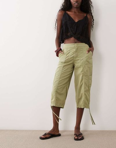 Miss Selfridge Miss Selfridge cargo capri pants in sage-Green