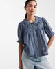 Miss Selfridge Miss Selfridge chambray peter pan collar blouse with lace detailing in mid wash-Blue - 1
