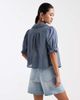 Miss Selfridge Miss Selfridge chambray peter pan collar blouse with lace detailing in mid wash-Blue - 3