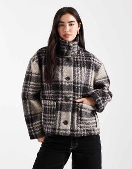 Miss Selfridge Miss Selfridge check cropped jacket in mono-Black