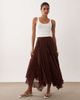 Miss Selfridge Miss Selfridge chiffon-lace mix handkerchief hem midaxi skirt in chocolate-Brown - 1