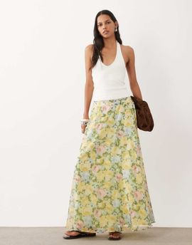 Miss Selfridge Miss Selfridge chiffon circle skirt in floral print-Multi