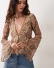 Miss Selfridge Miss Selfridge chiffon fluted sleeve blouse in animal print-Multi - 1