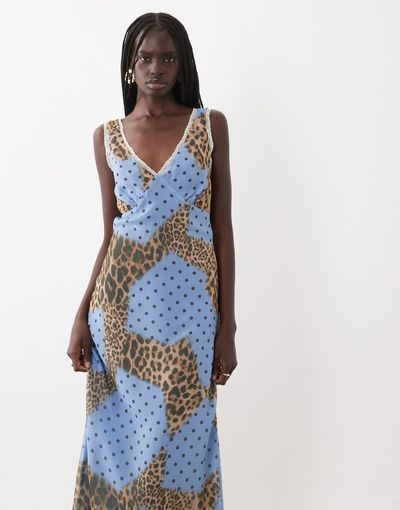 Miss Selfridge Miss Selfridge chiffon maxi dress in animal polka dot-MULTI