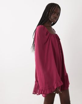 Miss Selfridge Miss Selfridge chiffon mini dress in berry-Pink