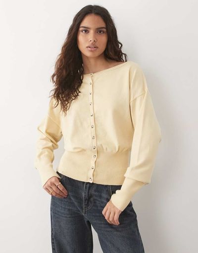 Miss Selfridge Miss Selfridge cinched waist cardigan in butter yellow