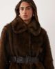 Miss Selfridge Miss Selfridge collar belted mid length faux fur coat in brown - 1