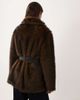 Miss Selfridge Miss Selfridge collar belted mid length faux fur coat in brown - 3