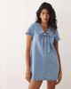 Miss Selfridge Miss Selfridge collared denim mini dress with tie detail in blue wash - 2