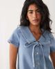 Miss Selfridge Miss Selfridge collared denim mini dress with tie detail in blue wash - 3