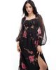 Miss Selfridge Miss Selfridge corset detail maxi dress in rose print-Multi - 1