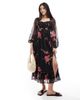 Miss Selfridge Miss Selfridge corset detail maxi dress in rose print-Multi - 4