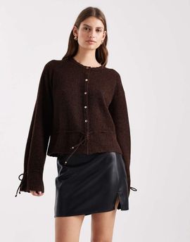Miss Selfridge Miss Selfridge cozy peplum hem cardigan in chocolate-Brown