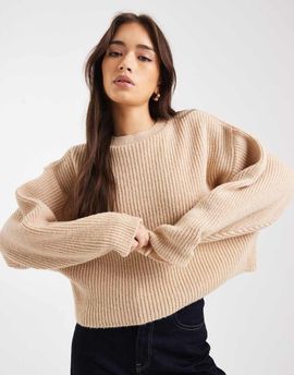 Miss Selfridge Miss Selfridge crew neck batwing sweater in light stone-Neutral