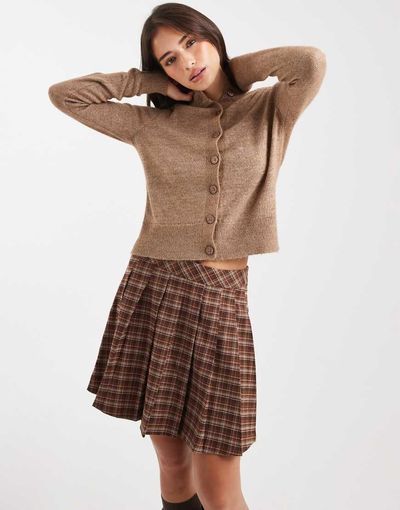 Miss Selfridge Miss Selfridge crew neck cardigan in camel-Neutral