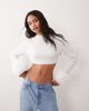 Miss Selfridge Miss Selfridge crew neck knit sweater with fur collar and cuff in cream-White - 1
