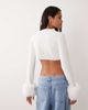Miss Selfridge Miss Selfridge crew neck knit sweater with fur collar and cuff in cream-White - 3
