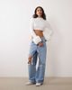 Miss Selfridge Miss Selfridge crew neck knit sweater with fur collar and cuff in cream-White - 4