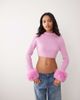 Miss Selfridge Miss Selfridge crew neck knitted sweater with fur cuff in pink - 1