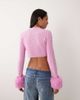 Miss Selfridge Miss Selfridge crew neck knitted sweater with fur cuff in pink - 3