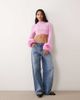 Miss Selfridge Miss Selfridge crew neck knitted sweater with fur cuff in pink - 4