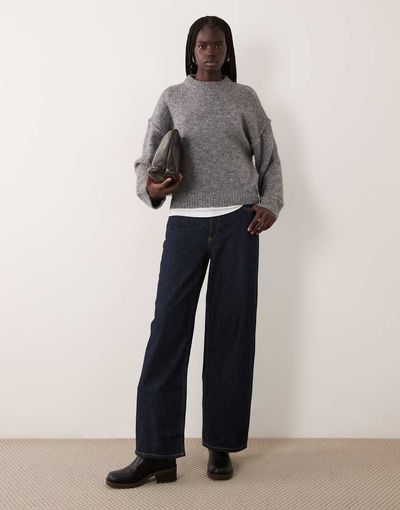Miss Selfridge Miss Selfridge crew neck slouch sweater in charcoal-Blue