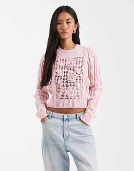 Miss Selfridge Miss Selfridge crochet floral cropped sweater in soft pink